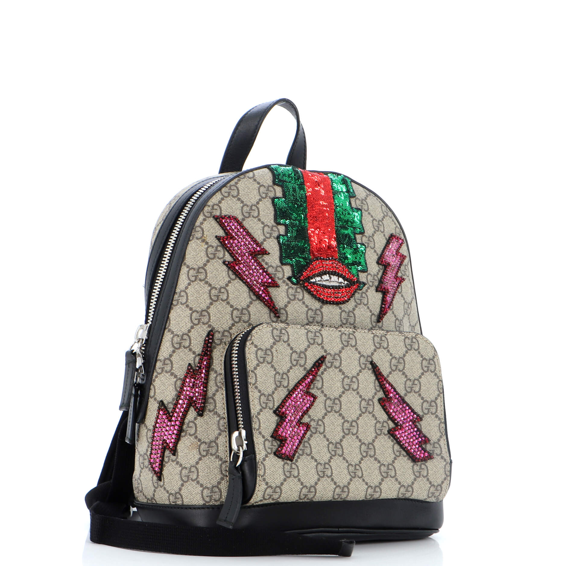 Zip Pocket Backpack Embellished GG Coated Canvas Small