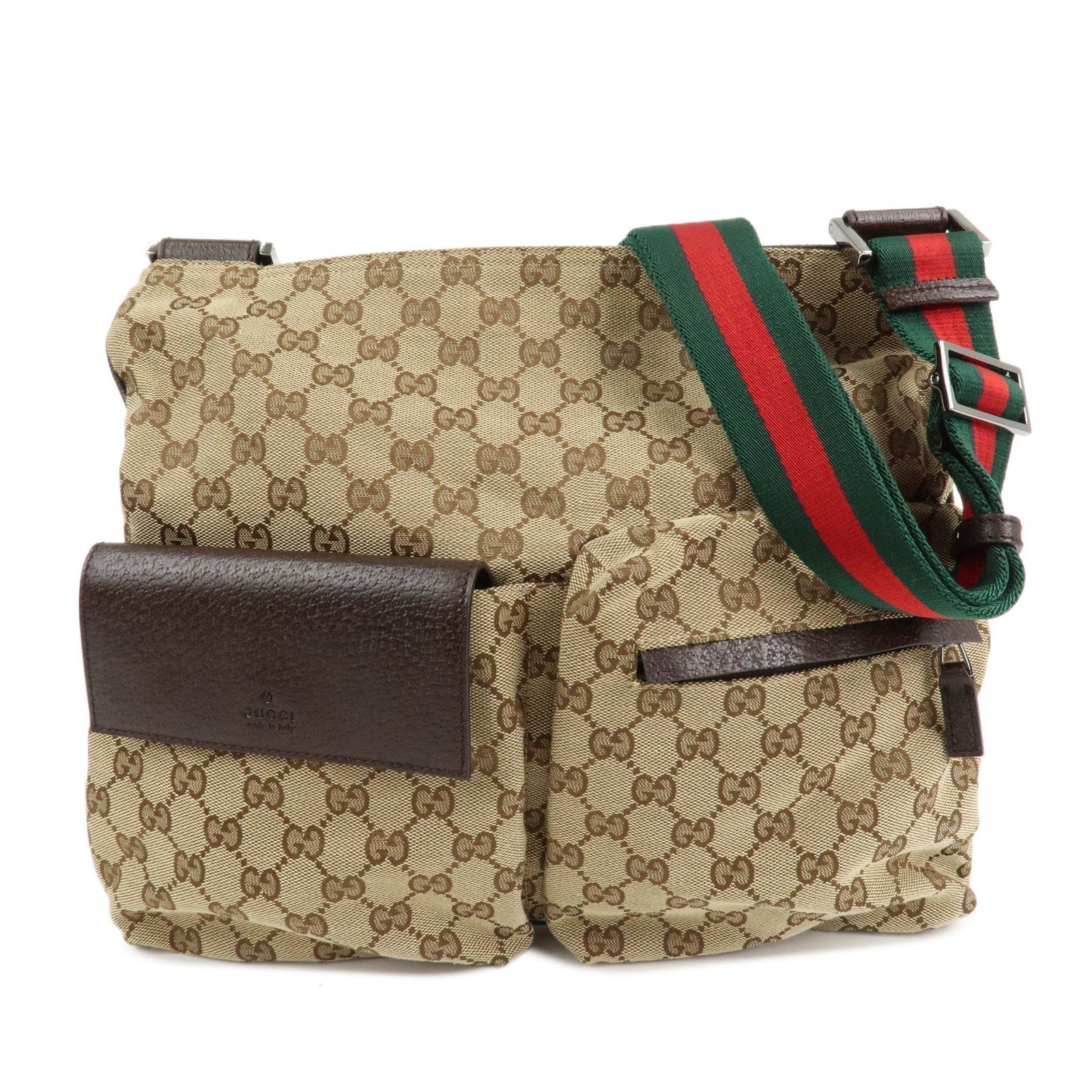 Gucci Sherry GG Canvas Leather Shoulder Bag Beige Brown 169937