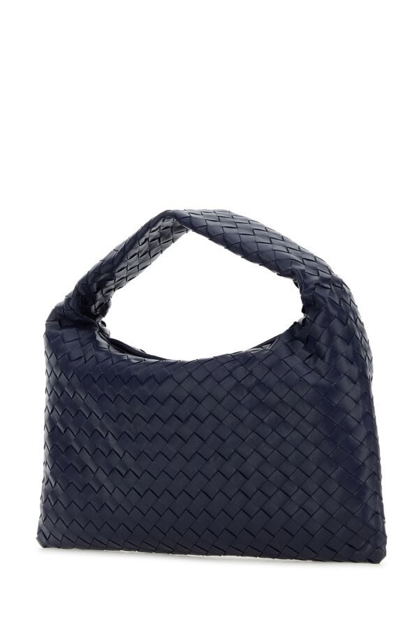 Bottega Veneta Woman Dark Blue Leather Small Hop Shoulder Bag