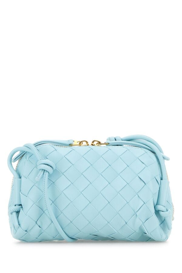 Bottega Veneta Woman Light Blue Leather Concert Crossbody Bag | Studio Nafay