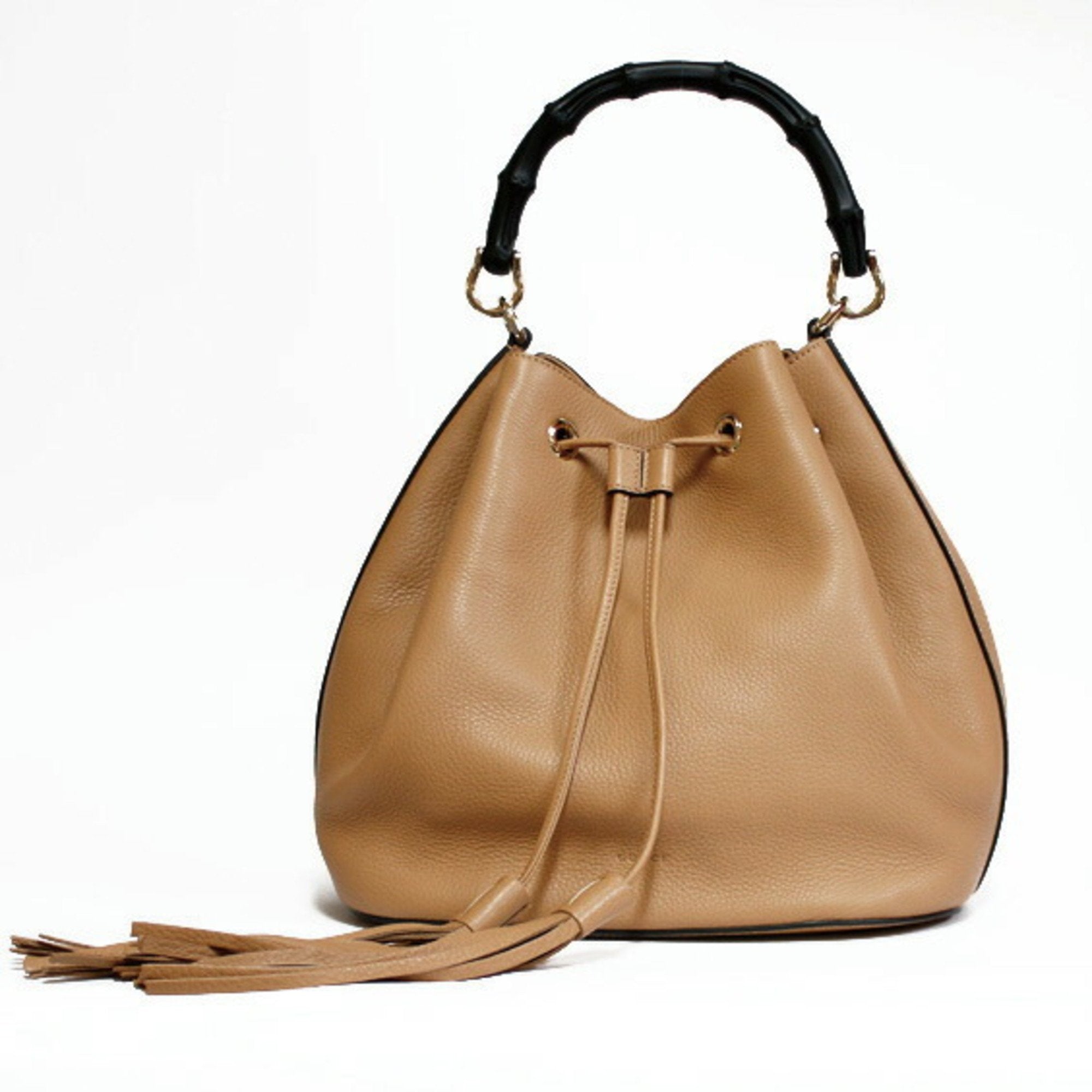 Gucci Bamboo Beige Leather Shoulder Bag
