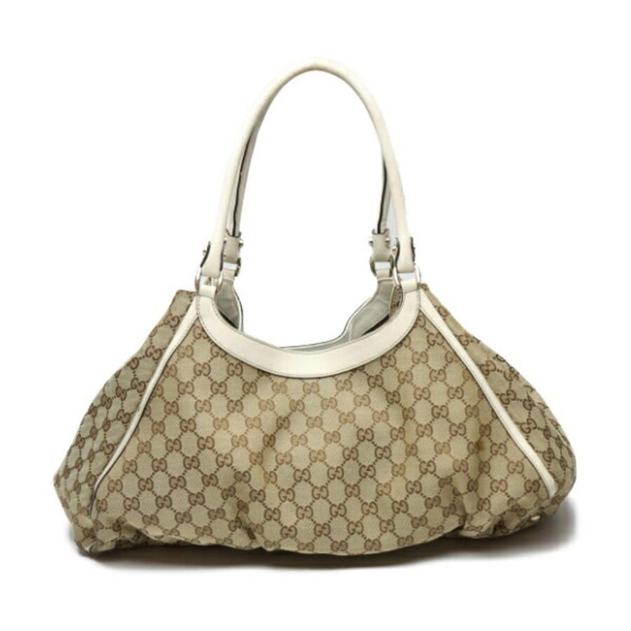 GUCCI Sookie Canvas x Calf GG 189835 Beige White Tote Bag | Studio Nafay