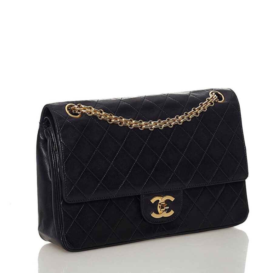 Chanel Matelasse Coco Mark Double Flap Chain Shoulder Bag Black Lambskin Ladies CHANEL | Studio Nafay