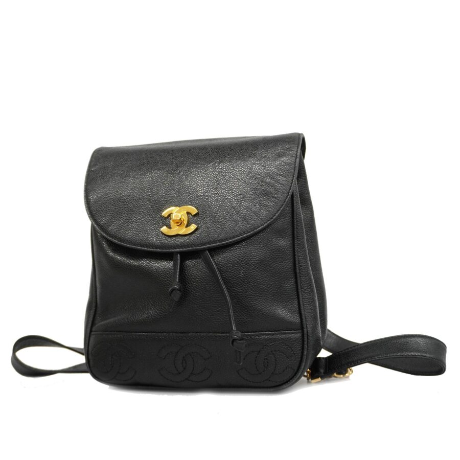 CHANEL Triple Coco Women's Leather Backpack Black | Studio Nafay