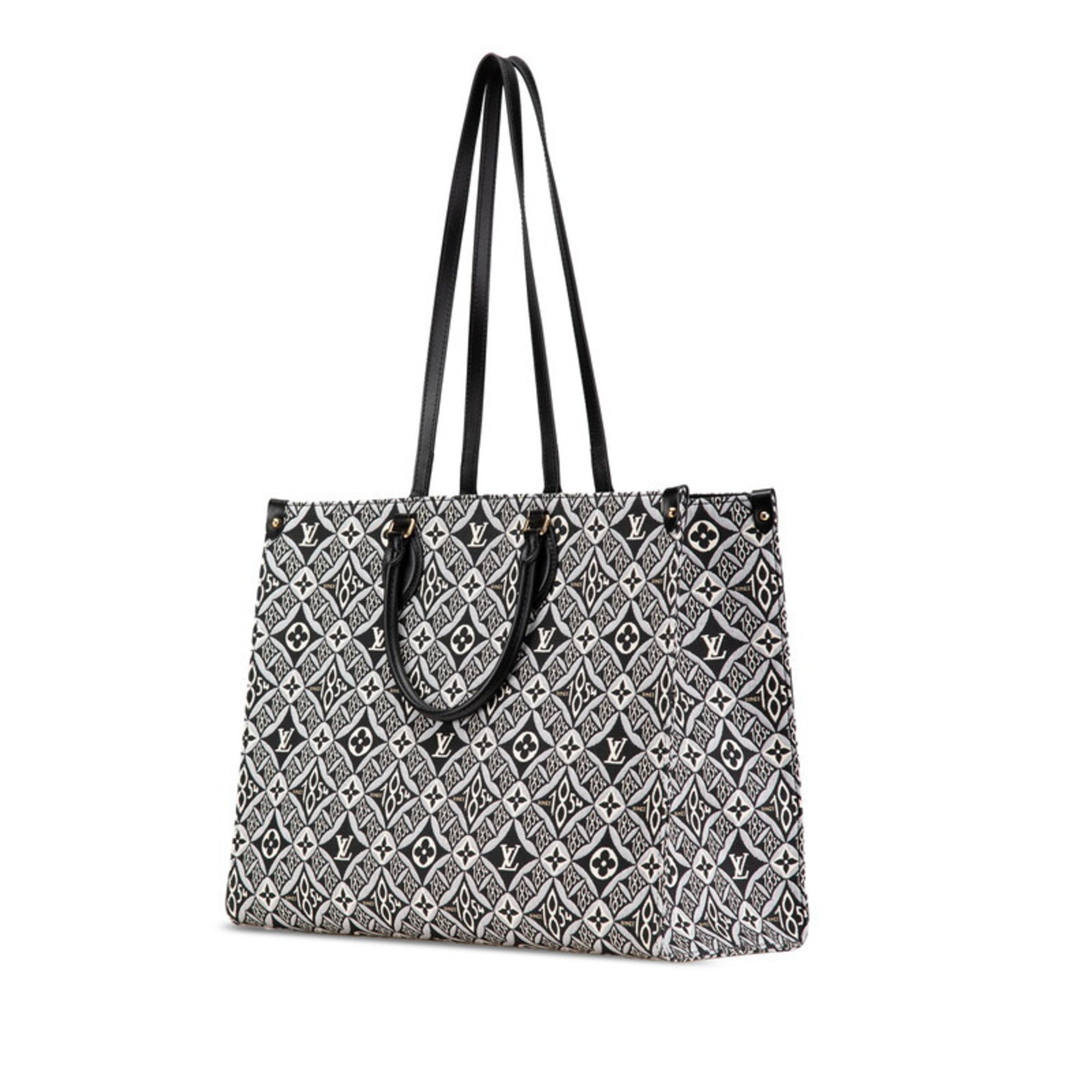 Louis Vuitton Black Blue White Canvas Leather Handbag Tote Bag ( )