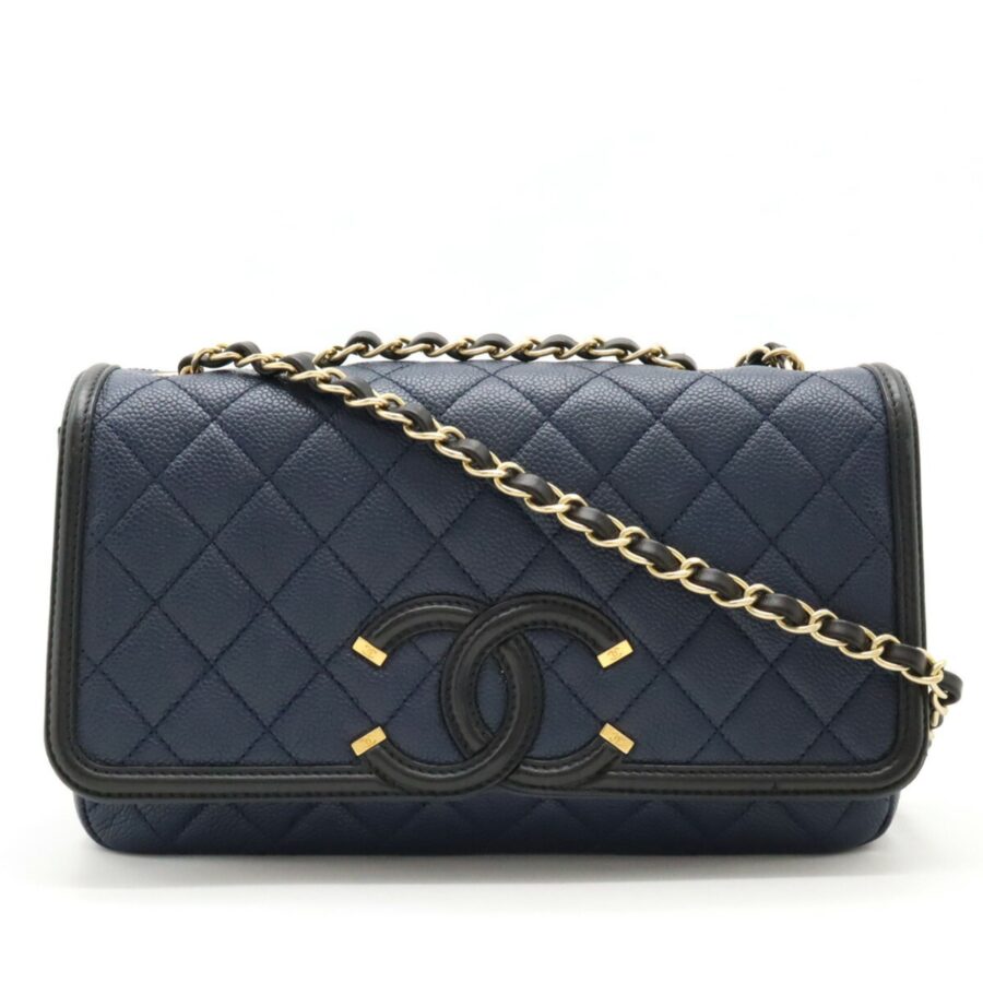 Chanel Flap 25 Caviar Leather Navy Shoulder Bag | Studio Nafay