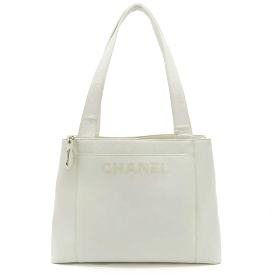 CHANEL tote bag shoulder caviar skin leather white | Studio Nafay