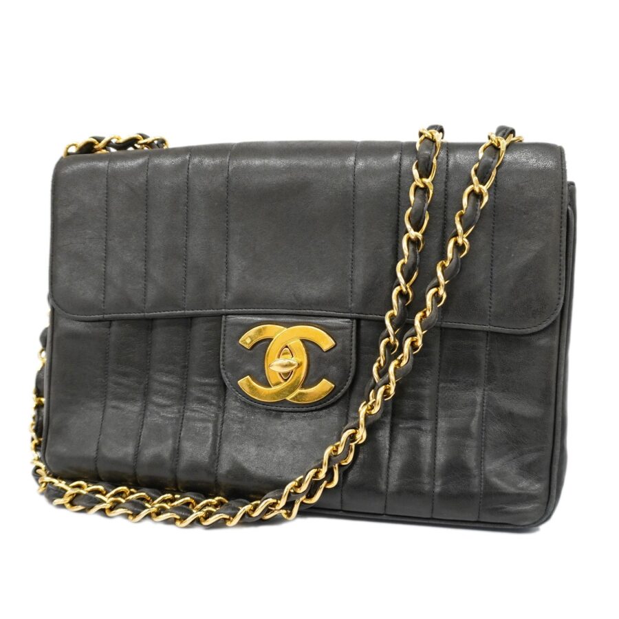 CHANELAuth Mademoiselle W Chain Women's Leather Shoulder Bag Black | Studio Nafay