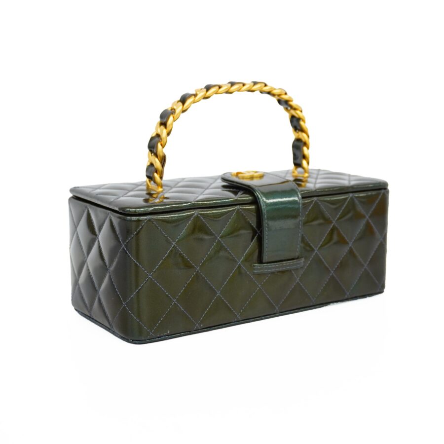 Chanel Matelasse Vanity Bag Women's Leather Vanity Bag Dark Green | Studio Nafay