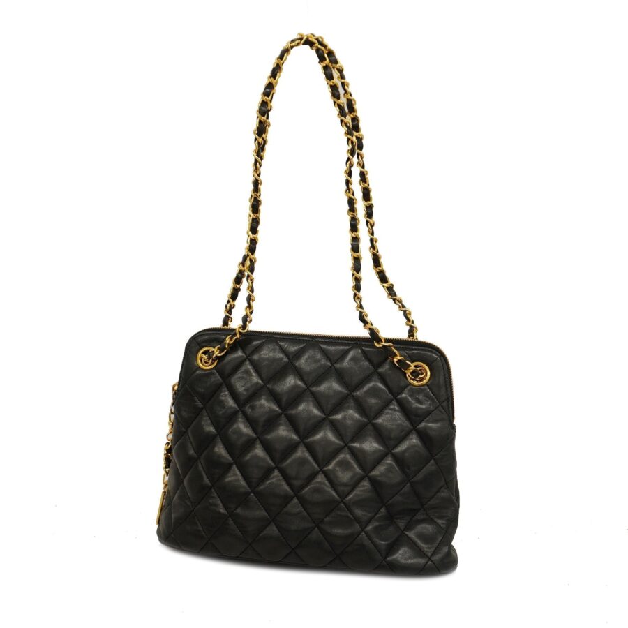 CHANELAuth Matelasse Chain Shoulder With Fringes Leather Shoulder Bag Black | Studio Nafay