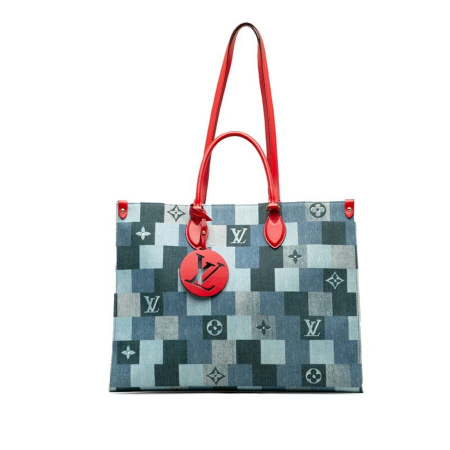 Louis Vuitton Blue Red Color Denim Leather Shoulder Bag Tote Bag ( ) | Studio Nafay