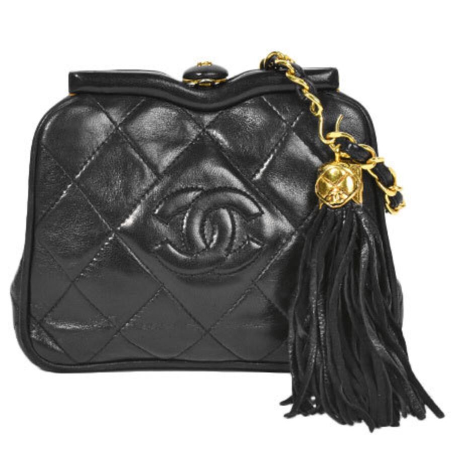 Chanel matelasse here mark chain strap handbag tassel clasp waist pouch black lambskin | Studio Nafay