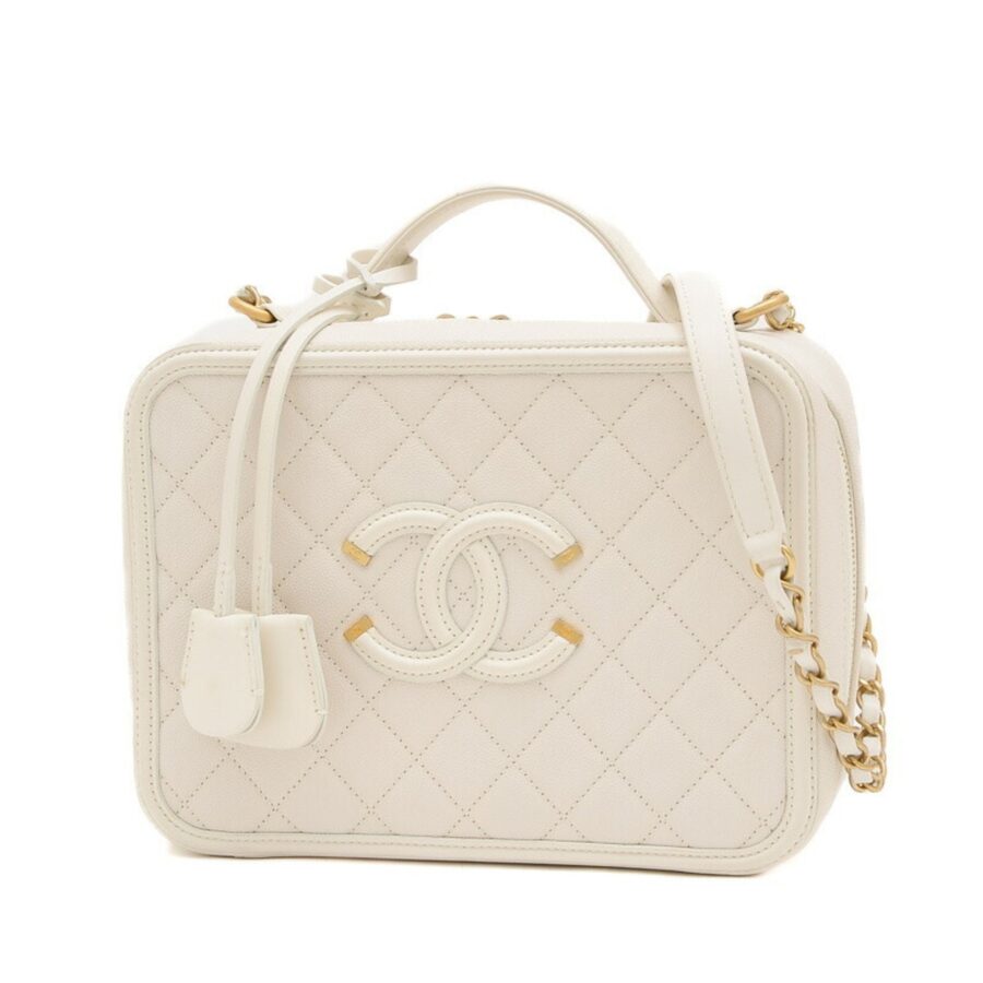 Chanel 25 Caviar Leather White Shoulder Bag | Studio Nafay