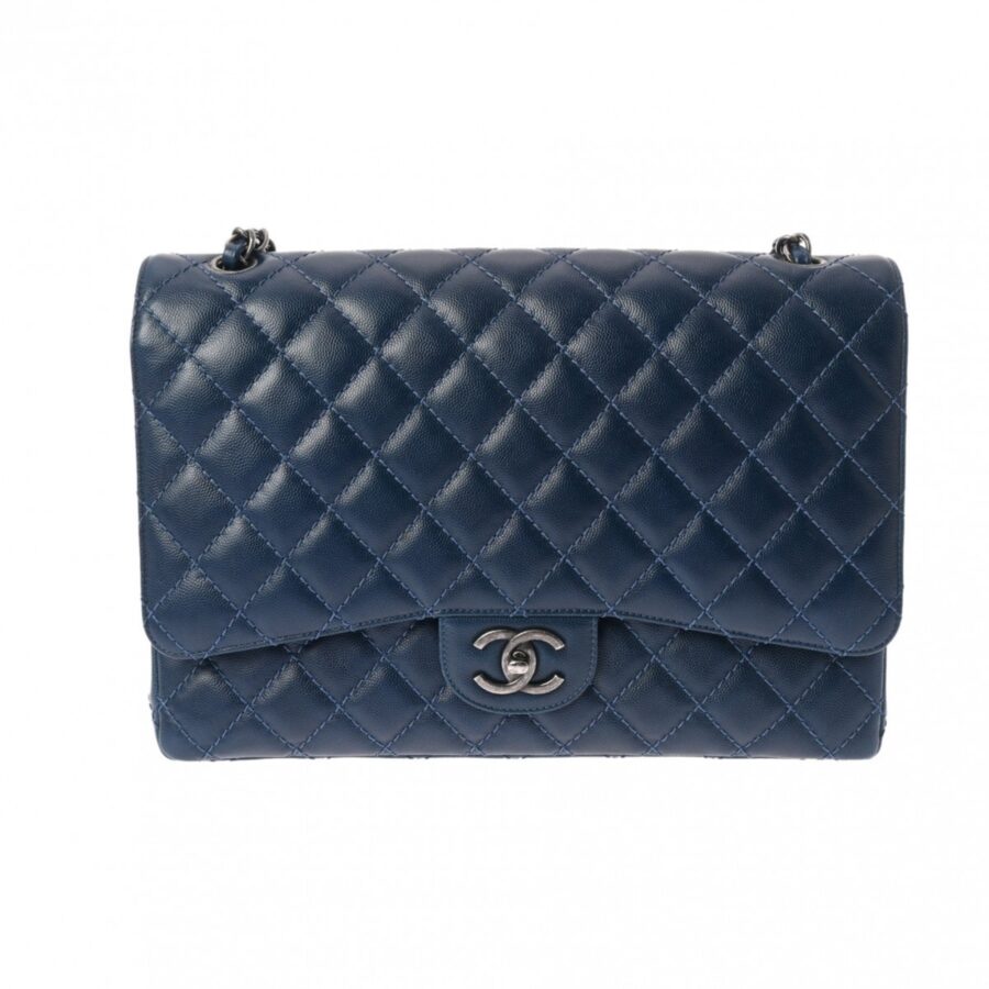 CHANEL Chanel Matelasse W-Flap Chain Shoulder Bag 33cm Blue Women's Caviar Skin | Studio Nafay