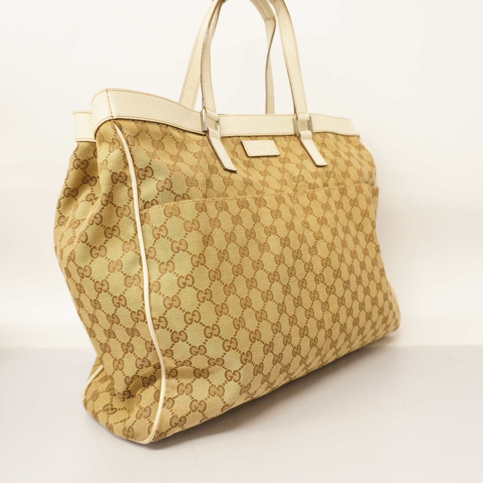 Gucci Tote Bag GG Canvas 153213 Beige Silver metal