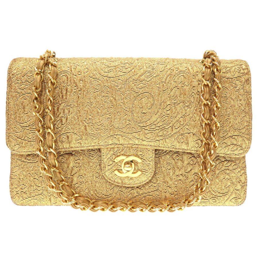 Chanel Nishijin Woven Double Flap Satin Leather Gold Chain Shoulder Bag Cocomark Turnlock | Studio Nafay
