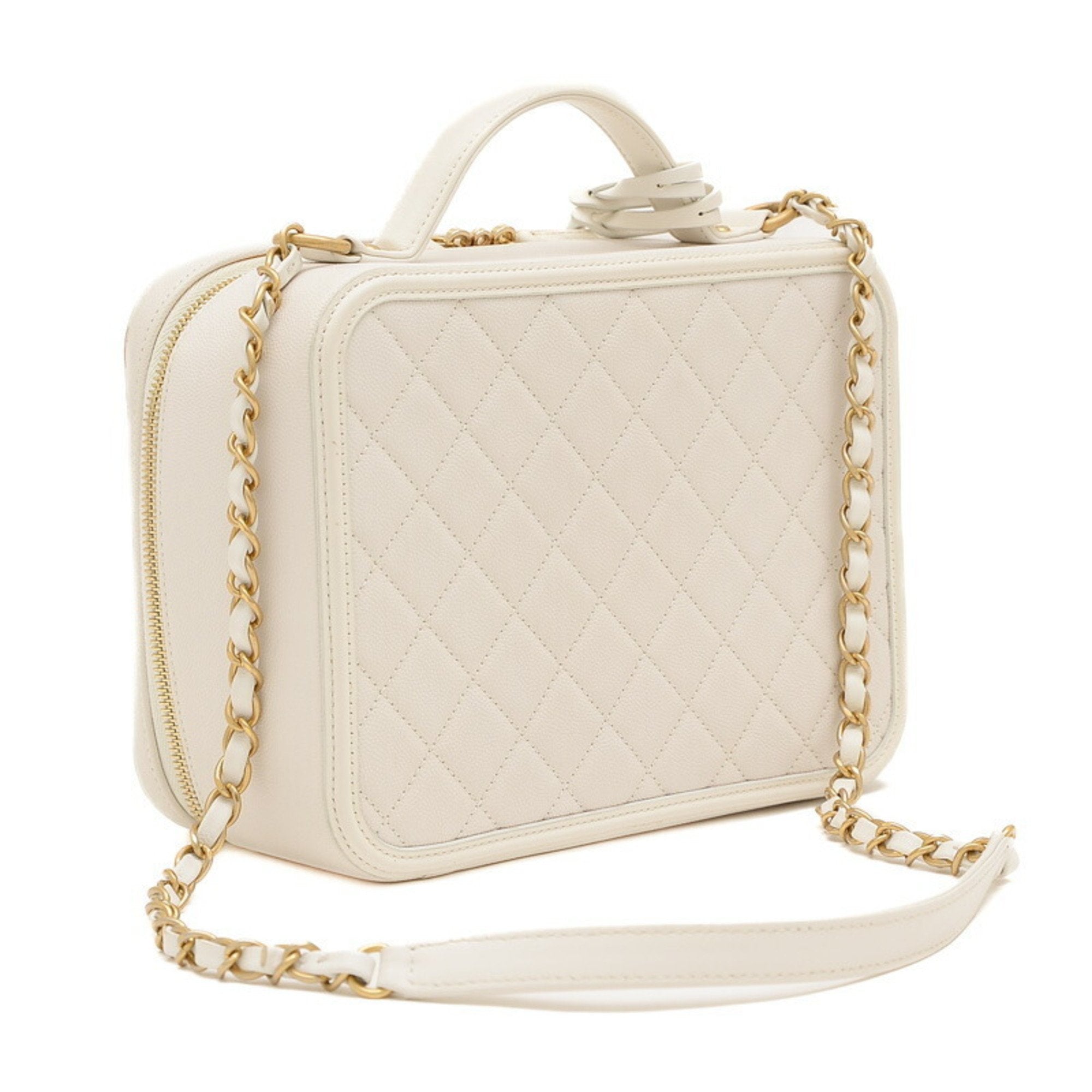 Chanel 25 Caviar Leather White Shoulder Bag