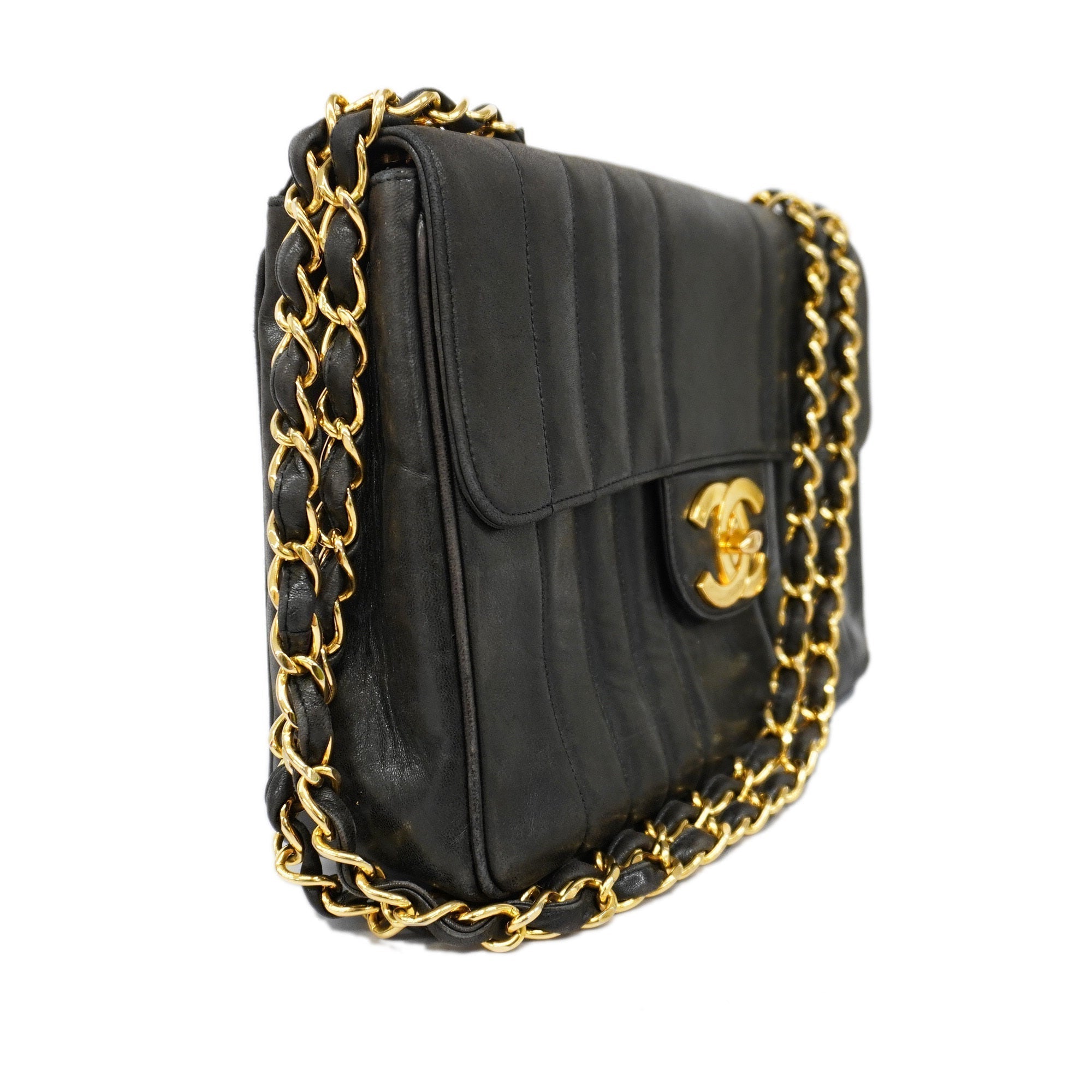 CHANELAuth Mademoiselle W Chain Women’s Leather Shoulder Bag Black