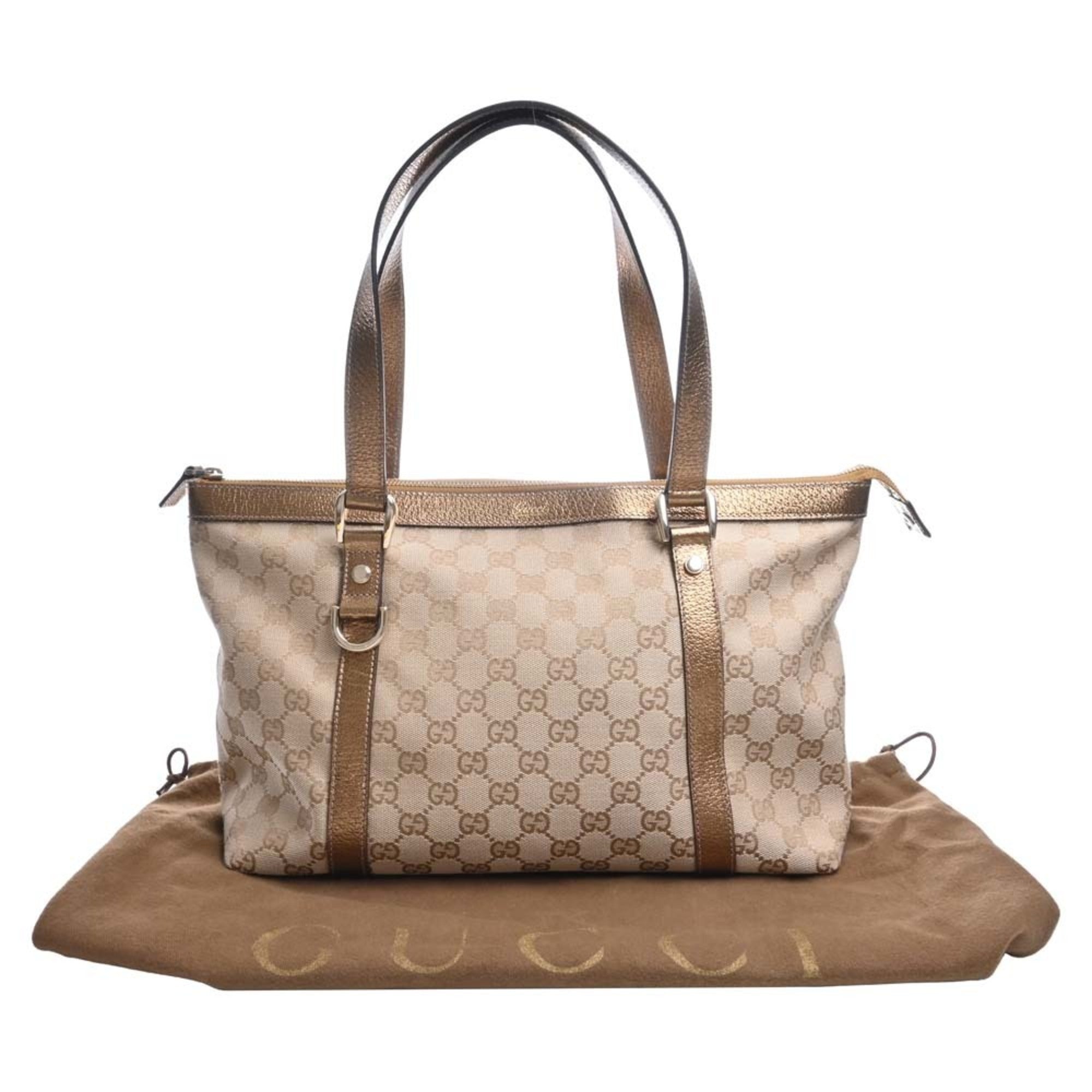 GUCCI GG Canvas Leather Tote Bag 141470 Beige/Gold Women’s