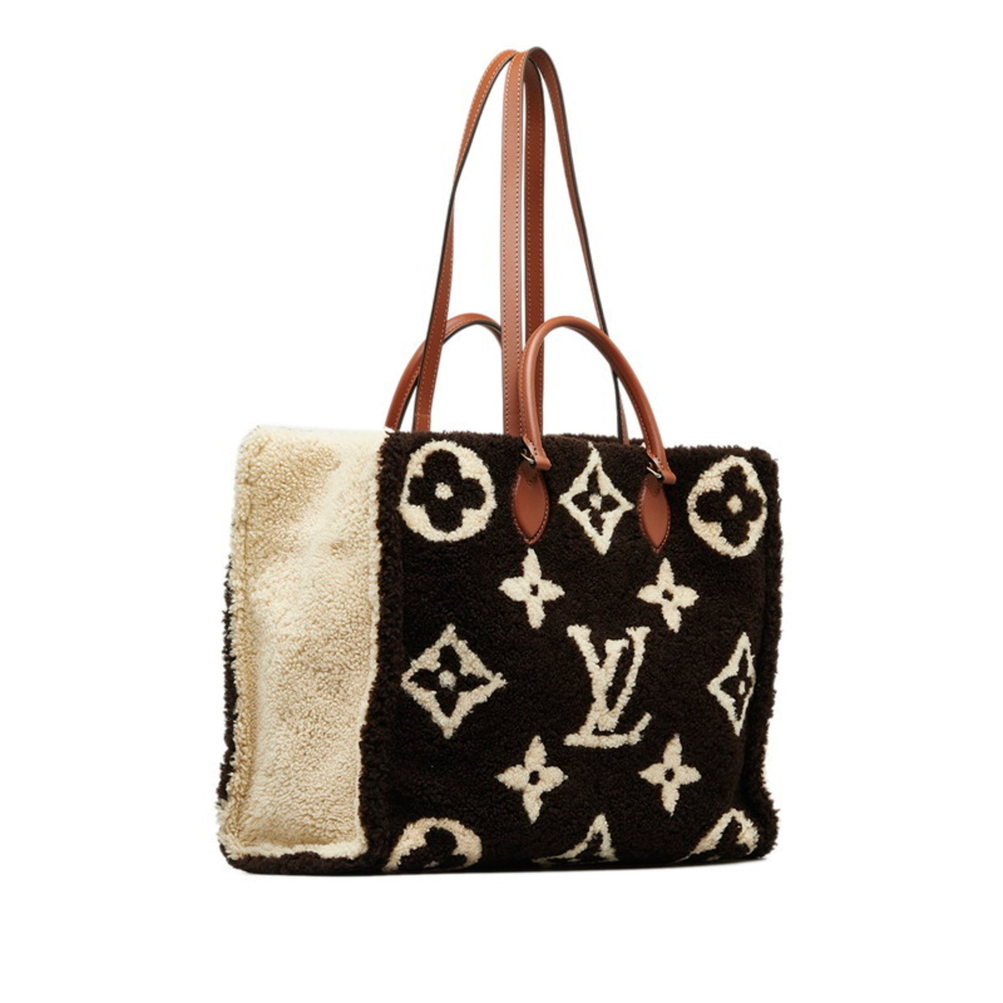 Louis Vuitton Brown Ivory Leather Tote Bag ( )