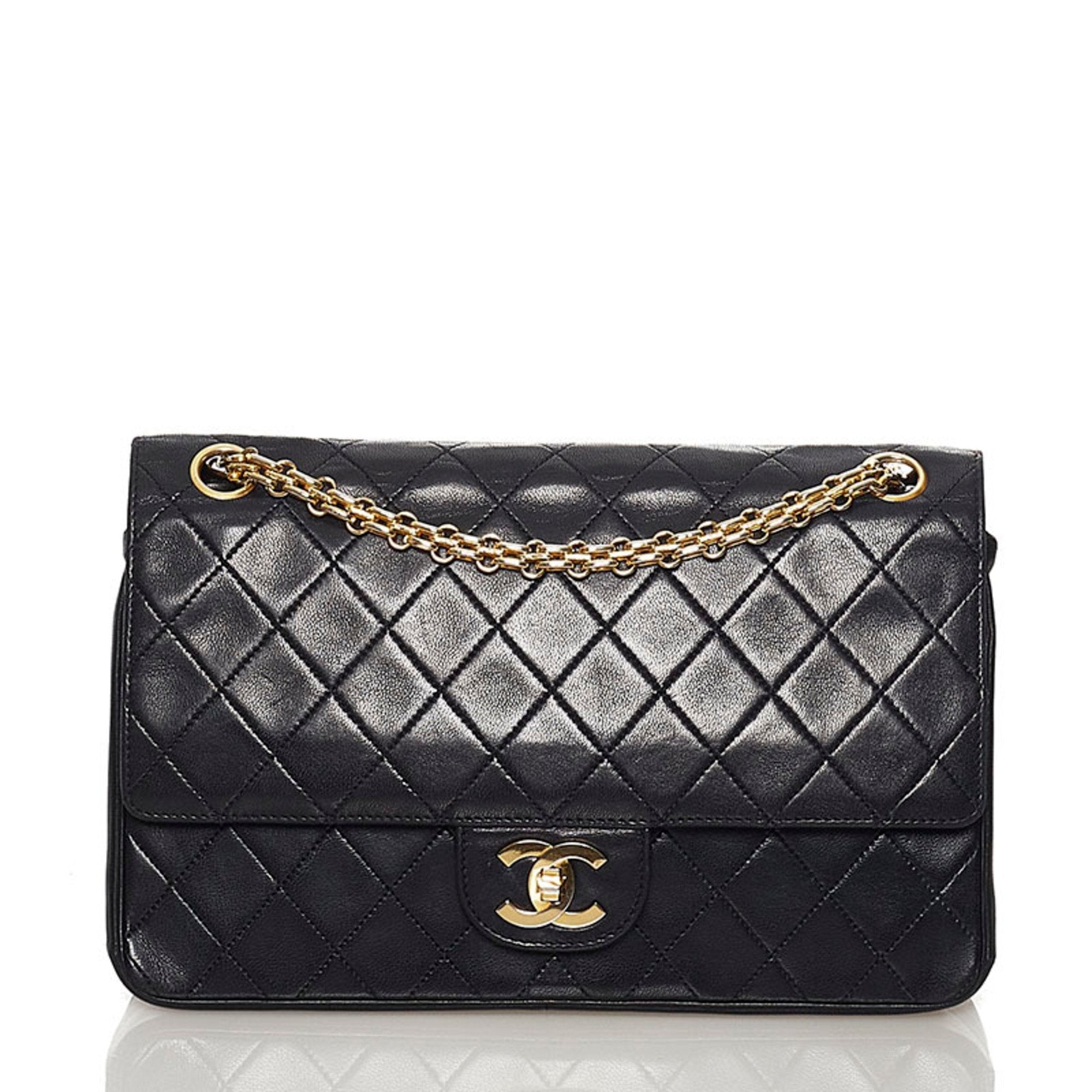 Chanel Matelasse Coco Mark Double Flap Chain Shoulder Bag Black Lambskin Ladies CHANEL