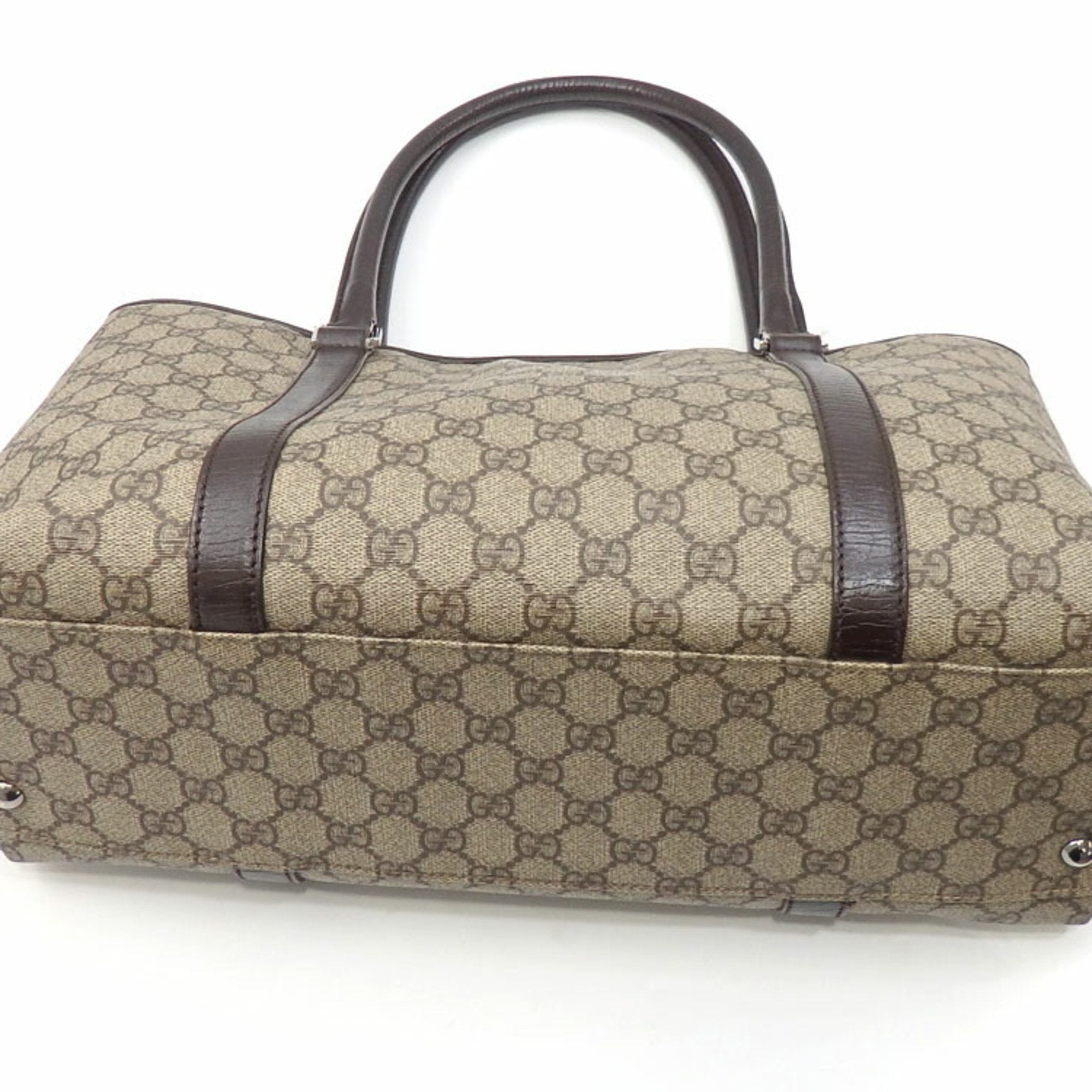 Gucci Tote Bag GG Supreme Women’s Beige Brown PVC Leather 114595 204990