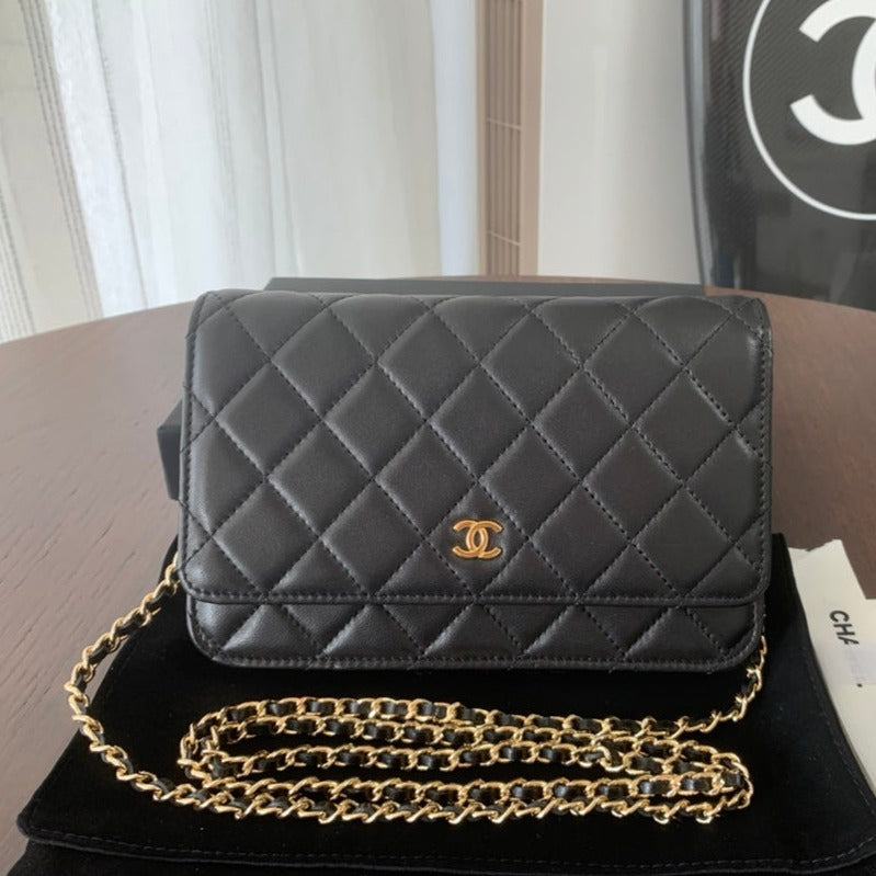 WOC 19CM BLACK LAMBSKIN GOLD HARDWARE | Studio Nafay