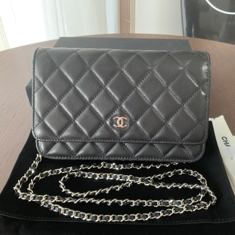 WOC 19CM BLACK LAMBSKIN SILVER HARDWARE | Studio Nafay