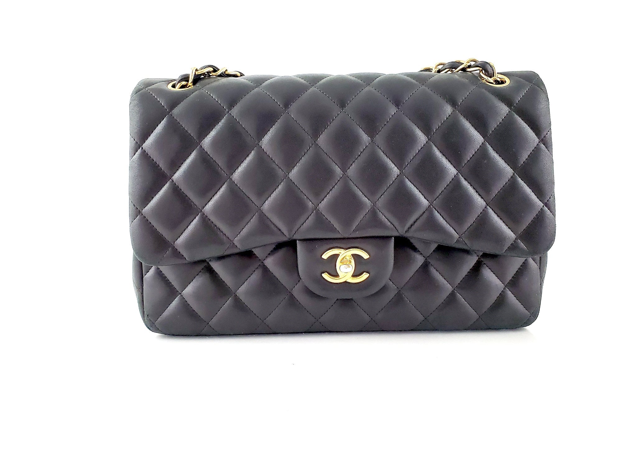 CHANEL Lambskin Quilted Gold Hardware Jumbo Classic Double Flap Bag
