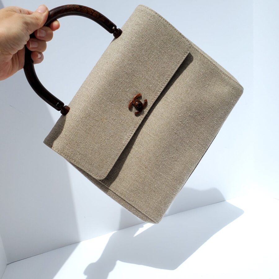 CHANEL Kelly Wood Canvas Top Handle Bag | Studio Nafay