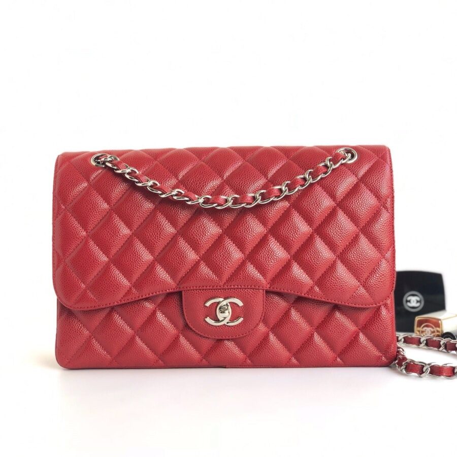 FLAP BAG JUMBO 30CM RED CAVIAR SILVER HARDWARE | Studio Nafay
