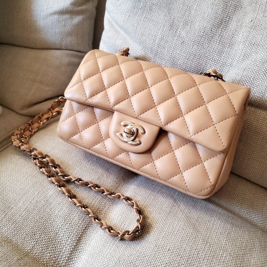 New Chanel Classic Rectangular Mini Beige Flap Bag | Studio Nafay
