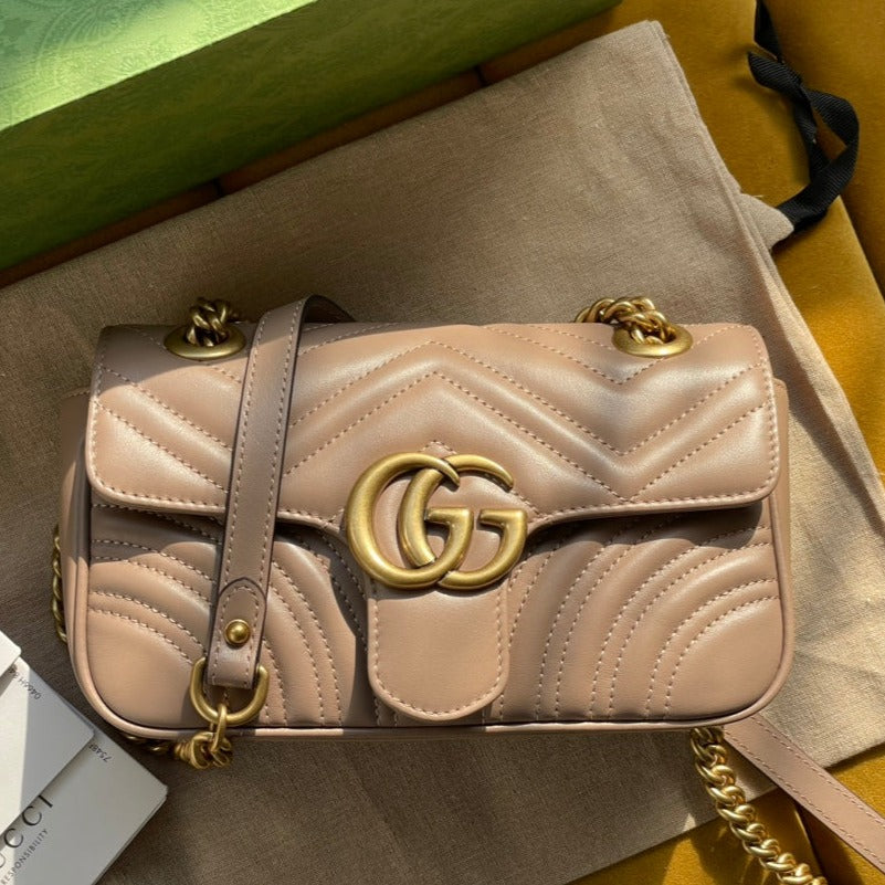 GG MARMONT MATELASSÉ SMALL 22 BAG BEIGE CALFSKIN | Studio Nafay