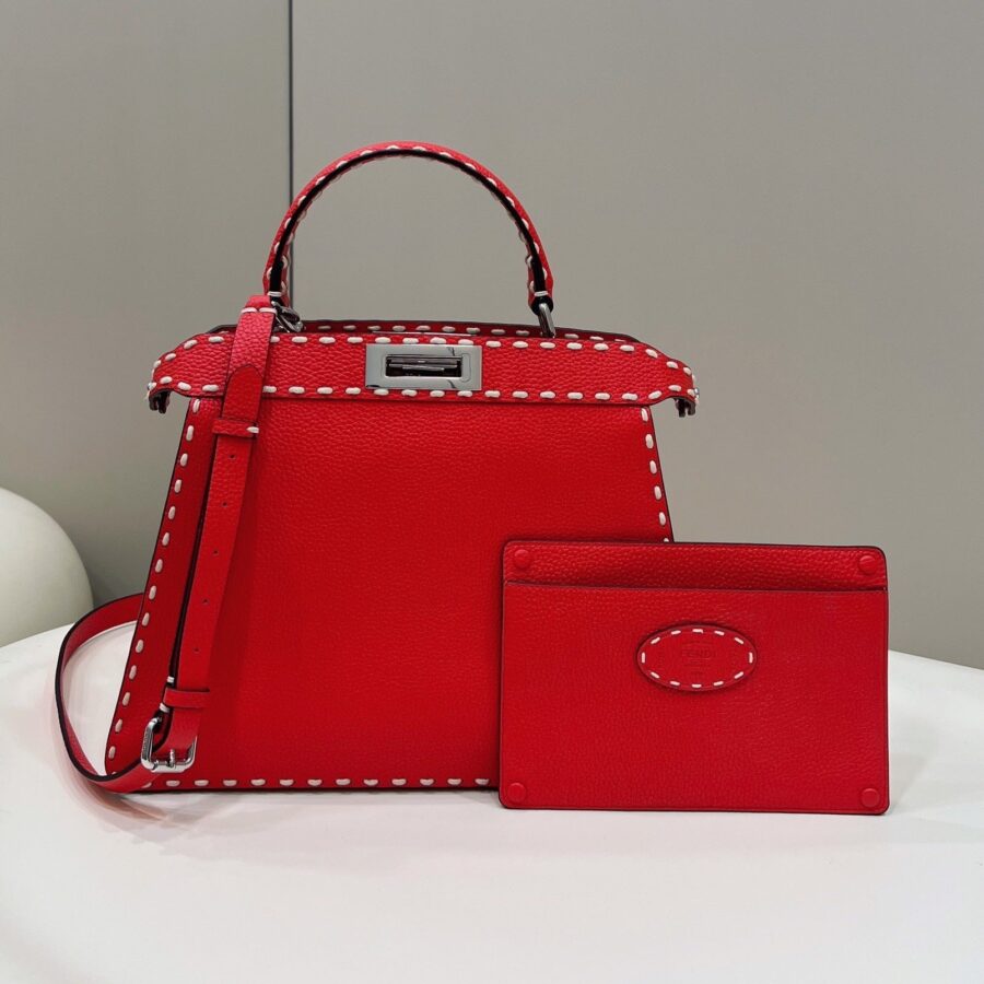 PEEKABOO ISEEU 33 IN RED GRAINED CALFSKIN SILVER HARDWARE | Studio Nafay