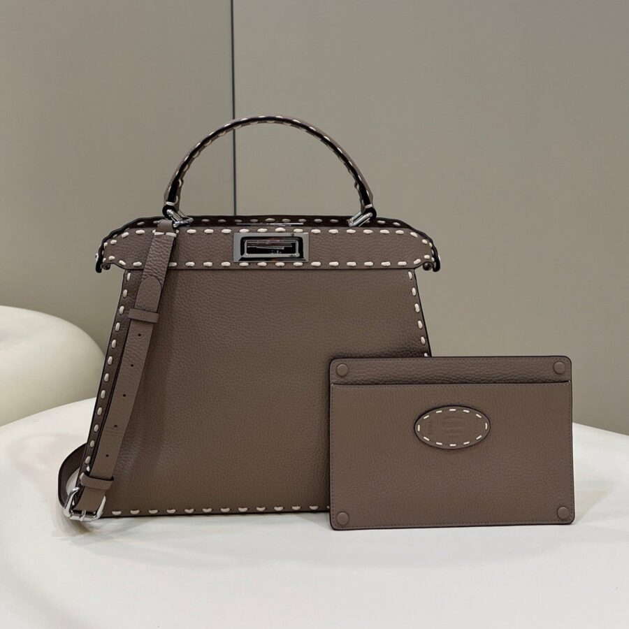 PEEKABOO ISEEU 33 IN TOBACCO BROWN GRAINED CALFSKIN SILVER HARDWARE | Studio Nafay