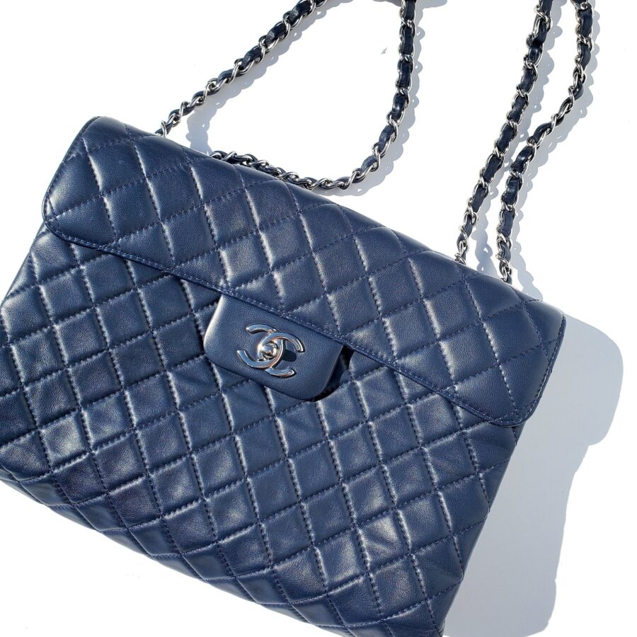 CHANEL Navy Lambskin Single Flap Bag | Studio Nafay