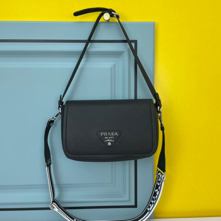 PRA 24 BAG WITH STRAP IN BLACK CALFSKIN | Studio Nafay