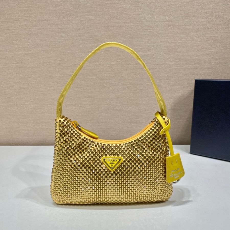 SPARKLING HOBO BAG 23 IN YELLOW NYLON ATTACHED FULLY CRYSTALS | Studio Nafay