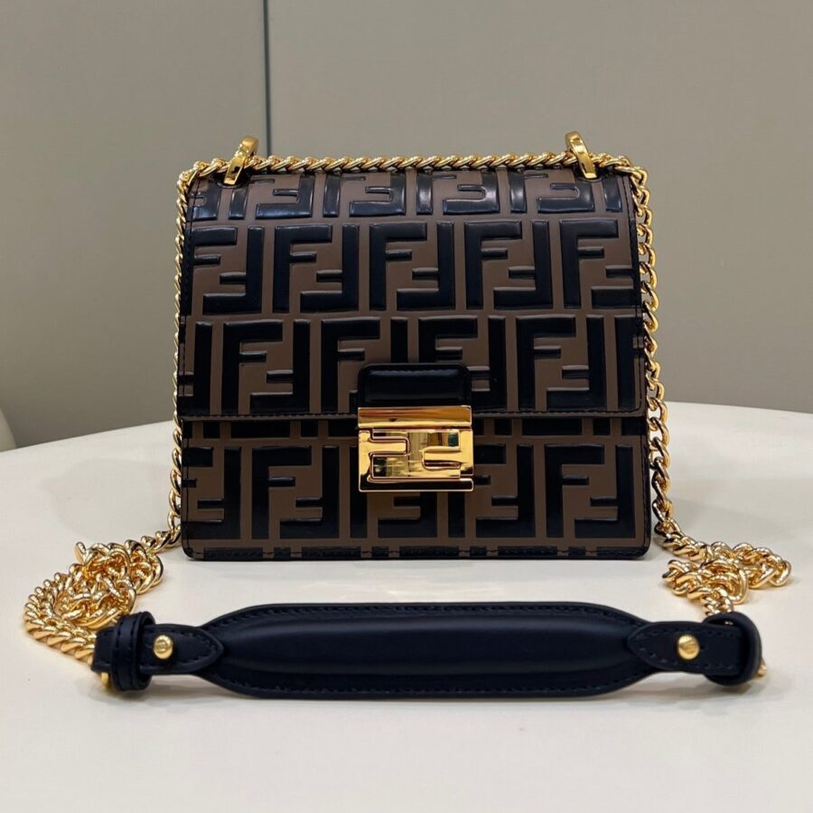 FENDI KANI 19 BAG IN BLACK MIX CHOCOLATE BROWN CALFSKIN WITH GOLD HARDWARE | Studio Nafay