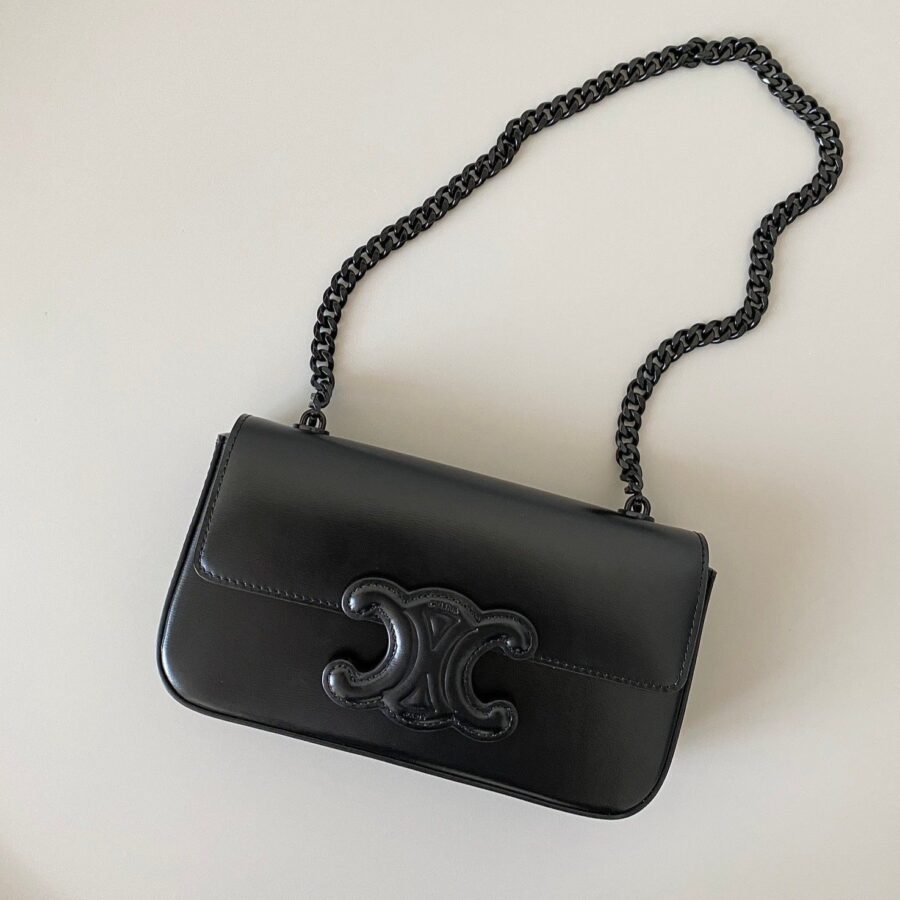 20 CHAIN EMBOSSED ARMPIT BAG FULL BLACK CALFSKIN | Studio Nafay