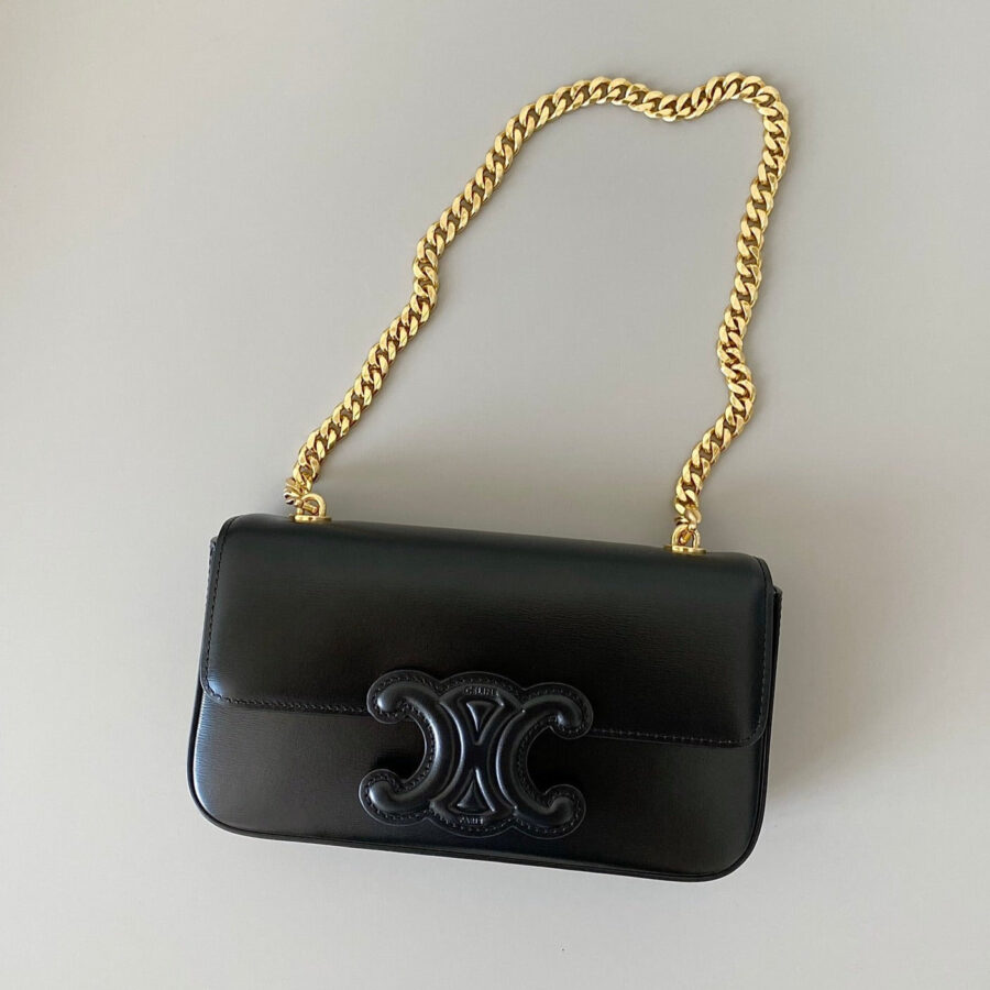 20 CHAIN EMBOSSED ARMPIT BAG BLACK CALFSKIN | Studio Nafay