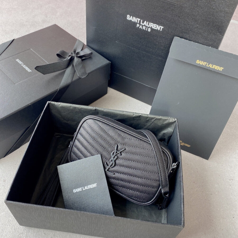 LOU MINI CAMERA BAG 19 IN BLACK CAVIAR PATTERN CALFSKIN BLACK HARDWARE | Studio Nafay