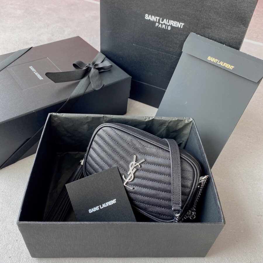 LOU MINI CAMERA BAG 19 IN BLACK CAVIAR PATTERN CALFSKIN SILVER HARDWARE | Studio Nafay