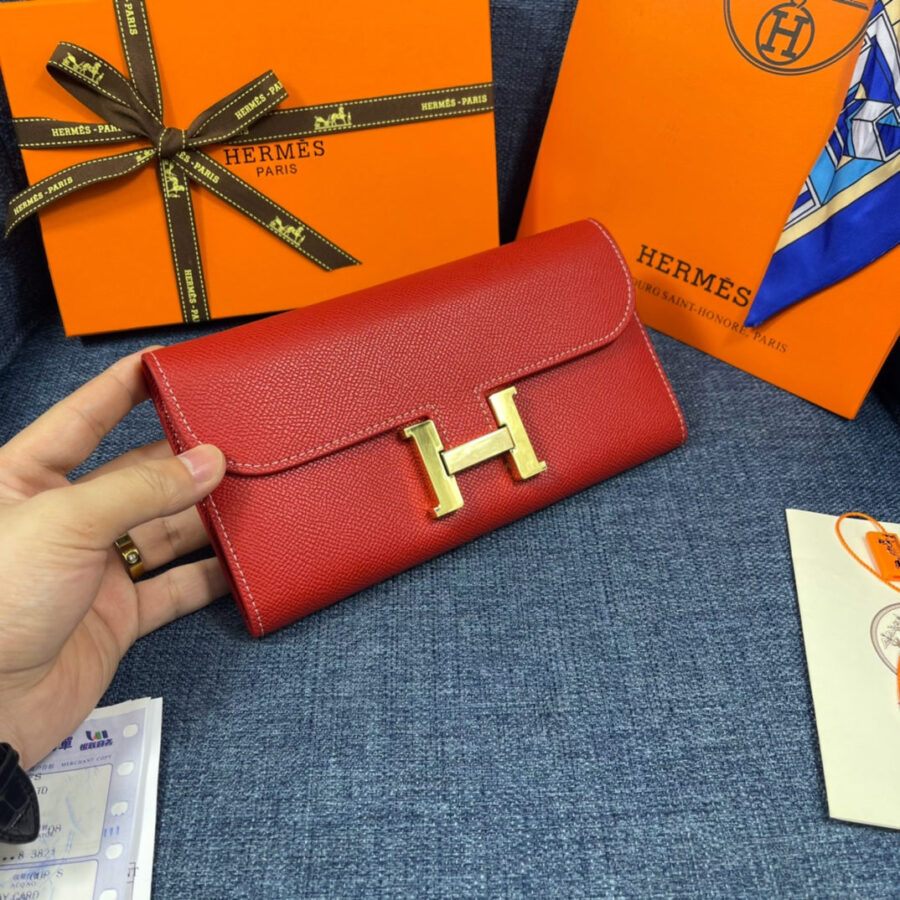 HM CLUTCH CONSTANCE 22 RED CALFSKIN GOLD HARDWARE | Studio Nafay