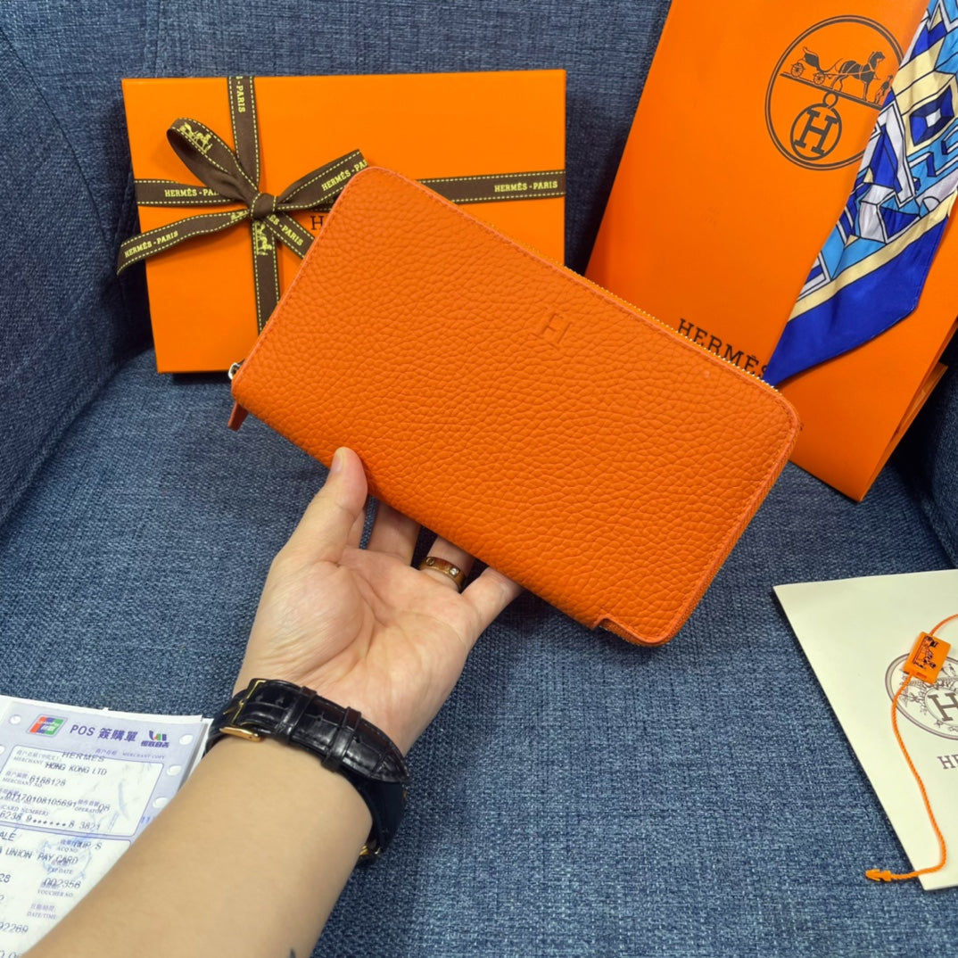 HM SILK’IN CLASSIC WALLET 19 ORANGE GRAINED CALFSKIN