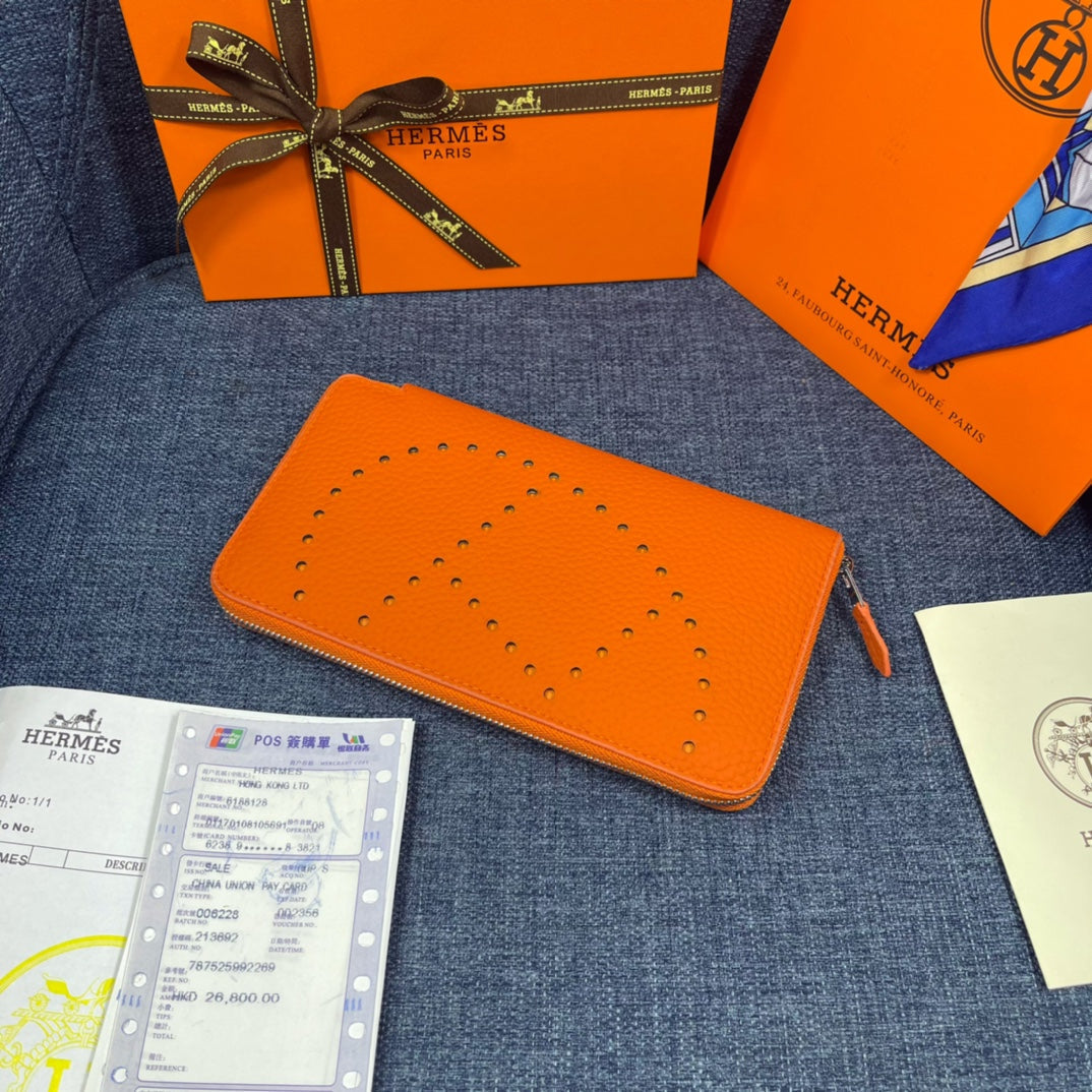 HM SILK’IN HOLED WALLET 19 ORANGE GRAINED CALFSKIN
