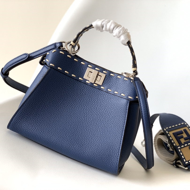 Peekaboo Mini Selleria Bag 23cm blue leather shw with 220 hand-sewn stitches | Studio Nafay