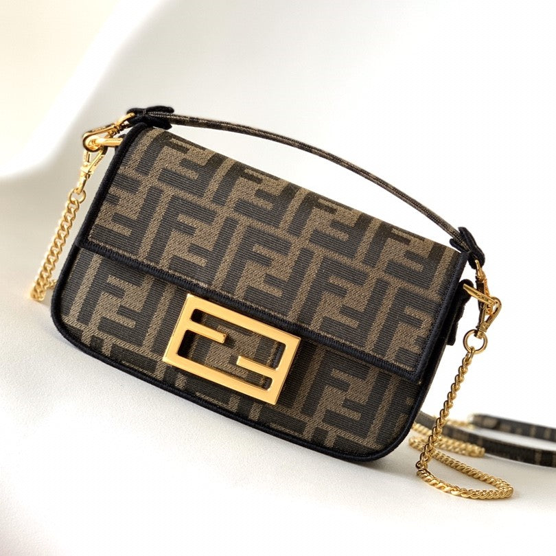Fend Baguette 20 Brown FF Jacquard Fabric Bag Ghw | Studio Nafay