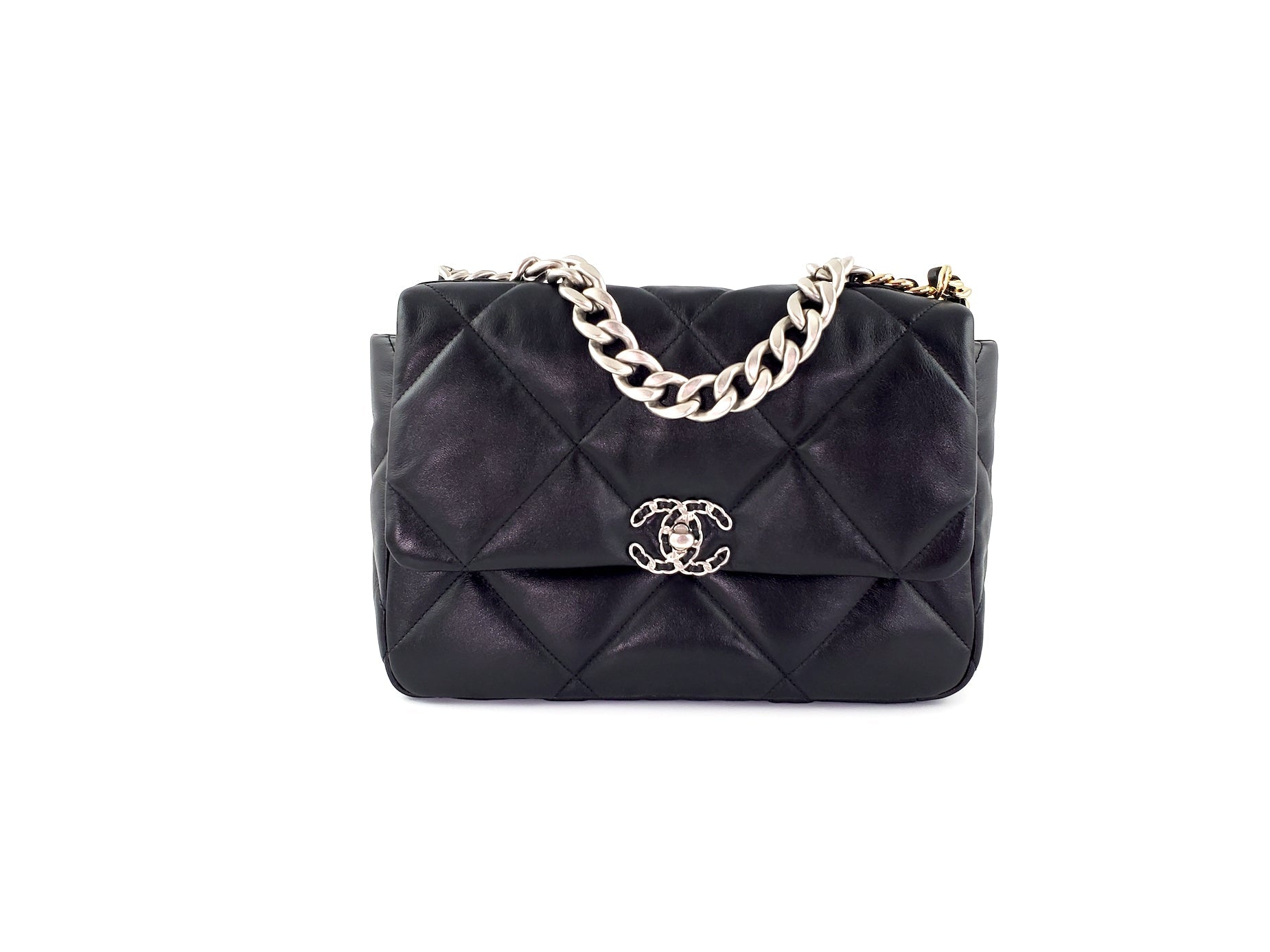 CHANEL 19 22C Black Lambskin Quilted Large Flap Bag