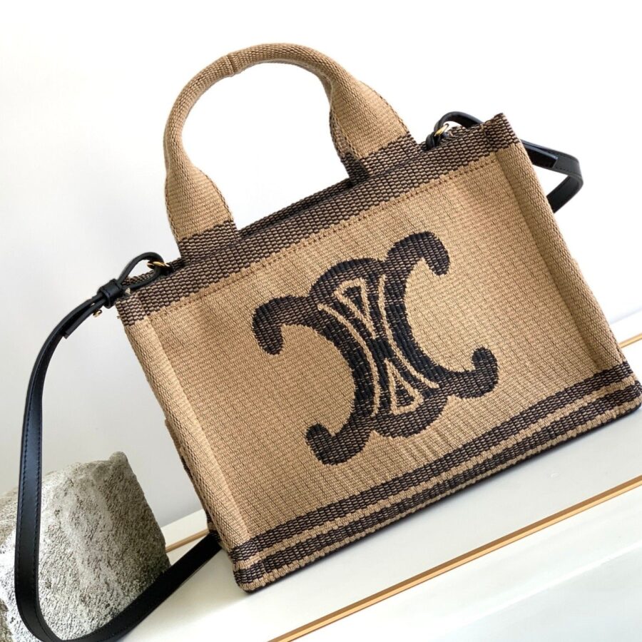 small cabas thais 27cm bown black fabric triomphe embroidery | Studio Nafay